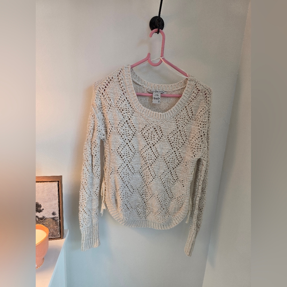 AMERICAN RAG cream Colored Knit Sweater With Lace Side Ties Size Small